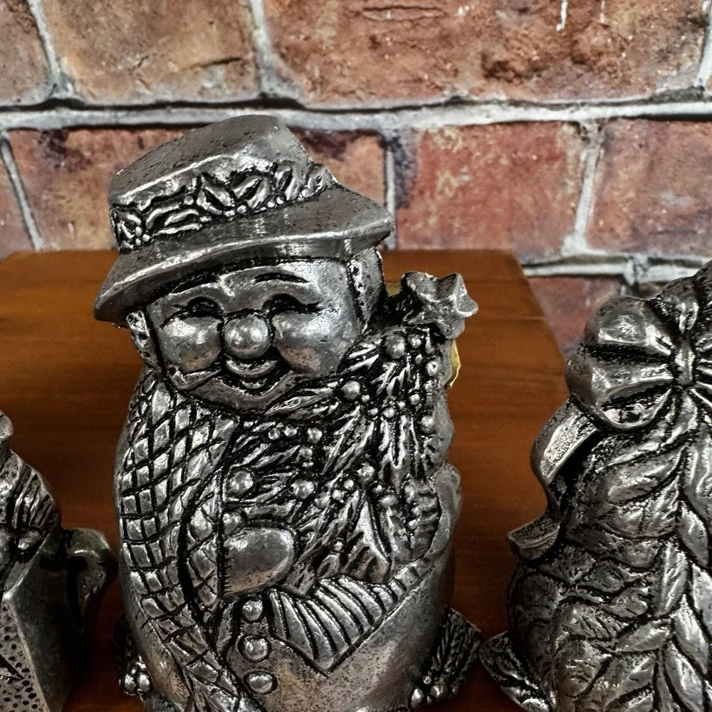 4‎ Vtg Carson Pewter Christmas Stocking Hanger Hooks Shelf Sitters Cat Elf Santa